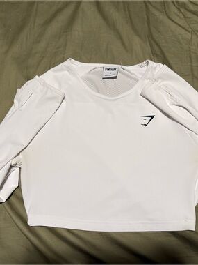 Gymshark White Long-Sleeve Cropped Performance Tee